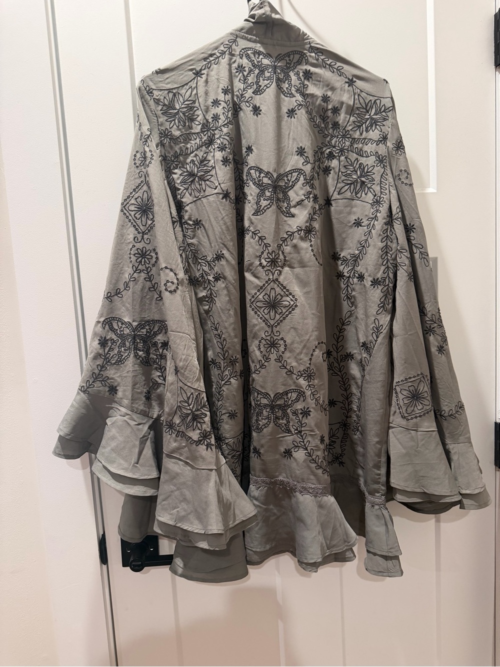 Free People Taupe Floral-Embroidered trumpet sleeve ruffle Dress - Picture 7 of 11